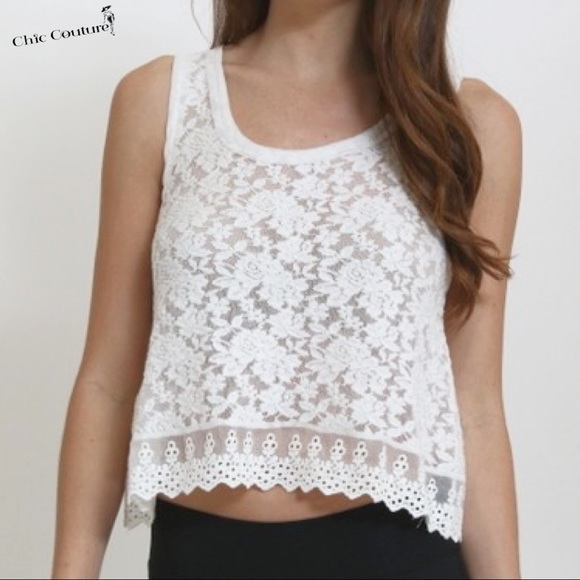 Boutique Tops - Cream Lace Tank
